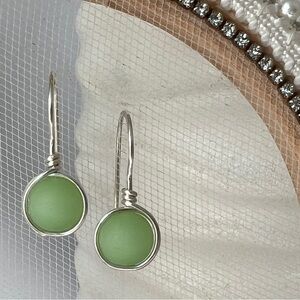 Green Sea Glass Minimalist Wire Wrapped Earrings